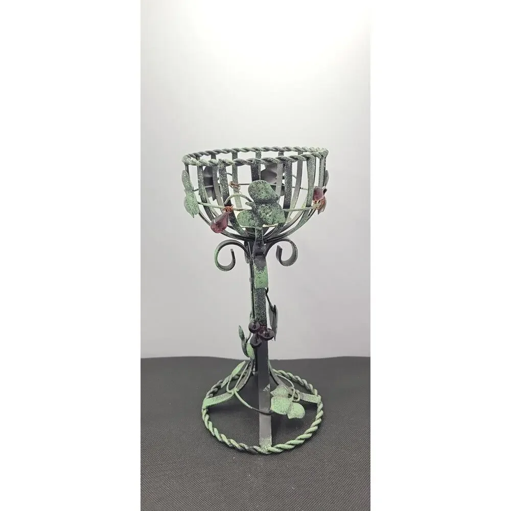 Vintage Style Grapevine Iron Tea Light Candle Holder Verdigris Tuscan Decor